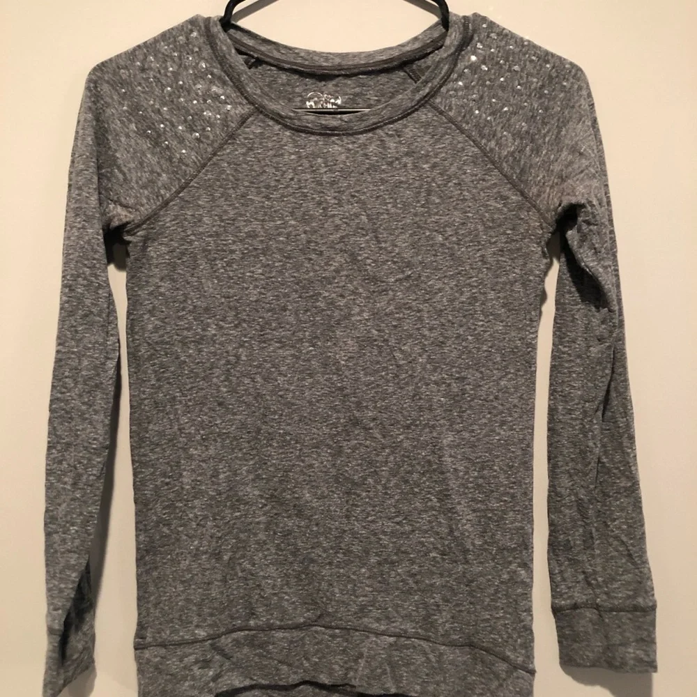 Justice Girls Gray Sweatshirt Rhinestone Shoulders Size 12